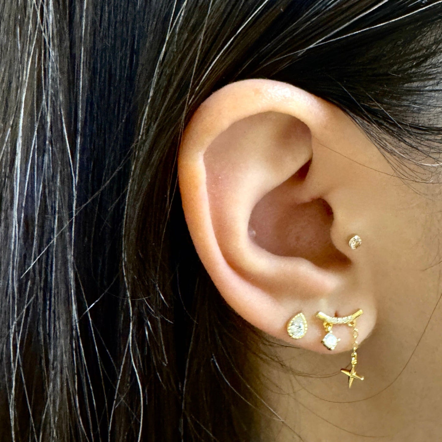 Stud Earring: Bar With CZ and Star Drops (EGP445) Earrings athenadesigns