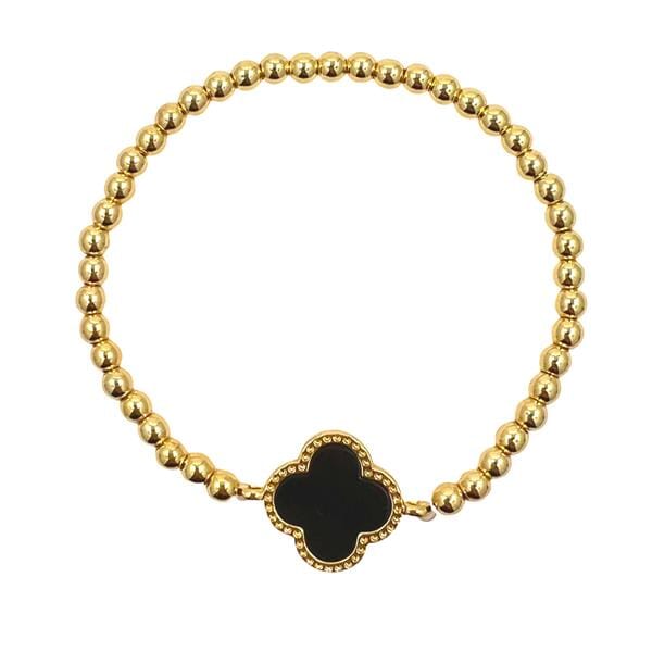 Clover Bracelet on 4mm Plated Gold Beads: Black (BG485CLVX) Bracelet athenadesigns