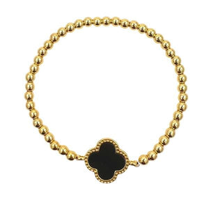 Clover Bracelet on 4mm Plated Gold Beads: Black (BG485CLVX) Bracelet athenadesigns 
