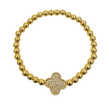 Load image into Gallery viewer, Clover Bracelet on 5mm Plated Gold Beads: Gold or Silver Pave (BG485CLVG) Bracelet athenadesigns Gold: BG485CLVG 
