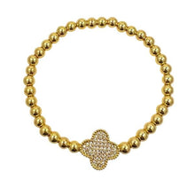 Load image into Gallery viewer, Clover Bracelet on 5mm Plated Gold Beads: Gold or Silver Pave (BG485CLVG) Bracelet athenadesigns Gold: BG485CLVG