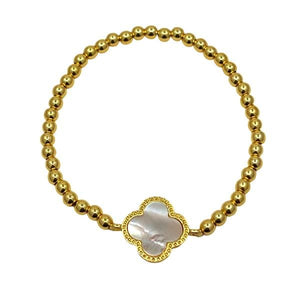 Clover Bracelet on 4mm Plated Gold Beads: White (BG485CLVW) Bracelet athenadesigns 