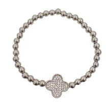 Load image into Gallery viewer, Clover Bracelet on 5mm Plated Gold Beads: Gold or Silver Pave (BG485CLVG) Bracelet athenadesigns Silver: BS485CLV