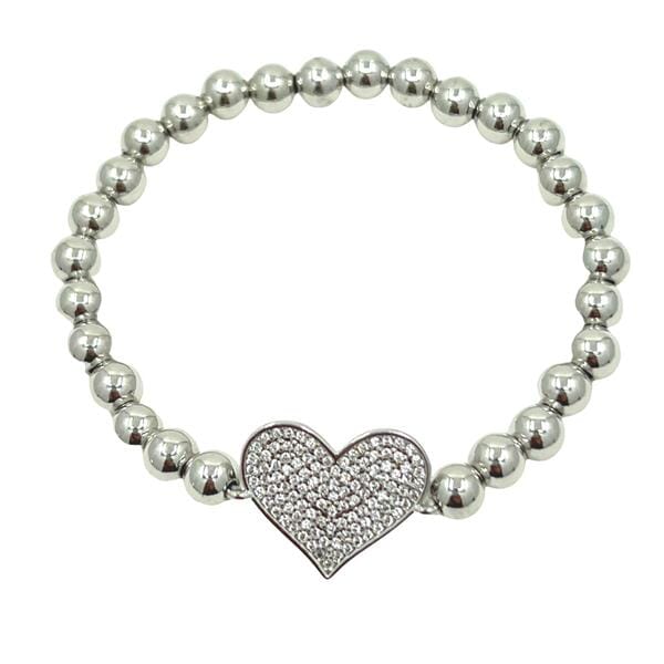 Beaded Bracelet With Pave Heart: Silver (BS645L) Bracelet athenadesigns