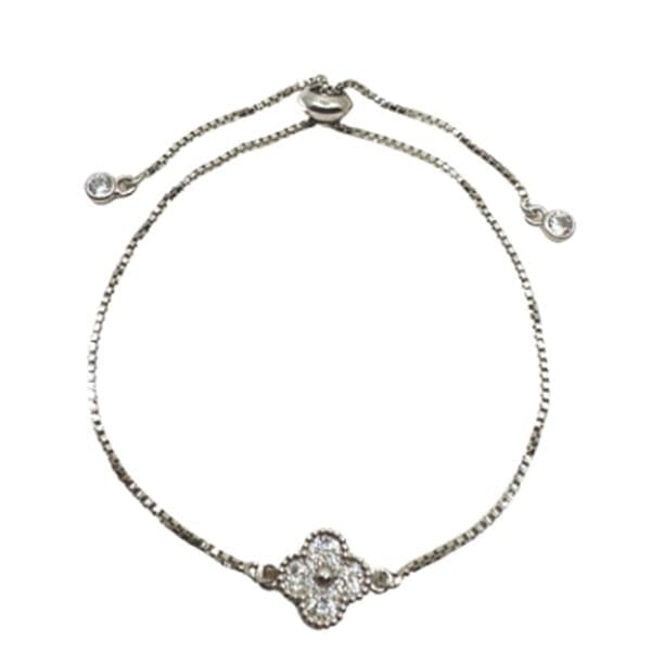 Clover: Small Pave CZ Clover: Rhodium Fill on Pull Chain (PBT455CLV) Bracelet athenadesigns