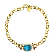 Load image into Gallery viewer, CZ Charm Center Bracelet on Gold Fill Chain: Aqua (BCG485Q) Bracelet athenadesigns