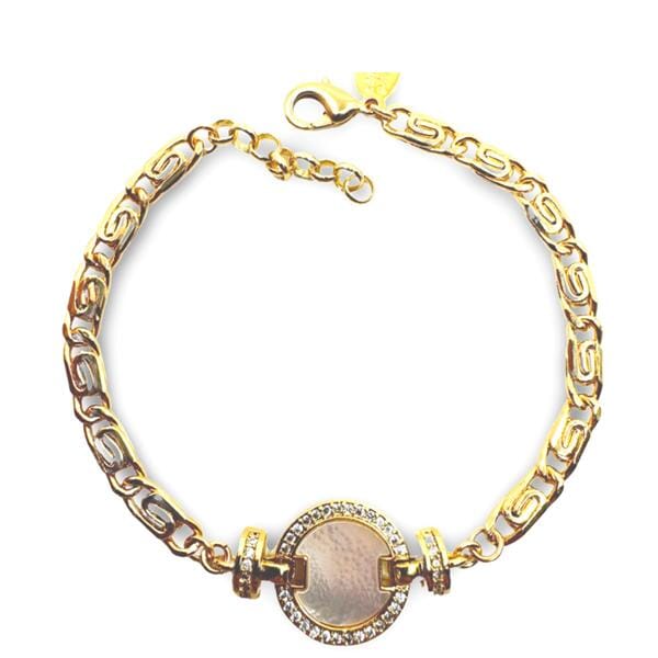 Round Mother of Pearl Charm On 18kt GF Scroll Chain Bracelet (BCG455RND) Bracelet athenadesigns