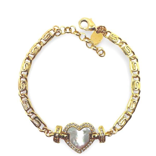 Heart Shape Mother of Pearl Charm On 18kt GF Scroll Chain Bracelet (BCG455HRT) Bracelet athenadesigns