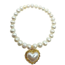 Load image into Gallery viewer, Pearl Stretch Bracelet With Heart Charm (BG3436) Bracelet athenadesigns 
