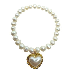 Pearl Stretch Bracelet With Heart Charm (BG3436) Bracelet athenadesigns 