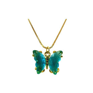 Glass Butterfly Pendant On Gold Fill Chain Aqua (NGCP5BFLQ) Necklaces athenadesigns 