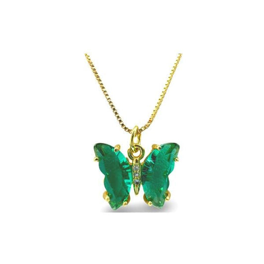 Glass Butterfly Pendant On Gold Fill Chain Emerald (NGCP5BFLEM) Necklaces athenadesigns