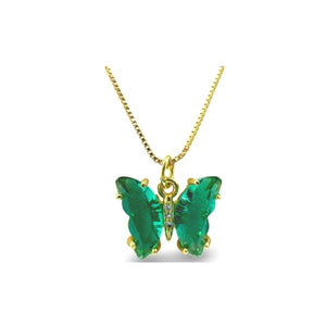Glass Butterfly Pendant On Gold Fill Chain Emerald (NGCP5BFLEM) Necklaces athenadesigns 