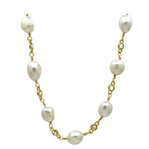 Baroque Pearl And CZ Chain Necklace (NG4538) Necklaces athenadesigns 