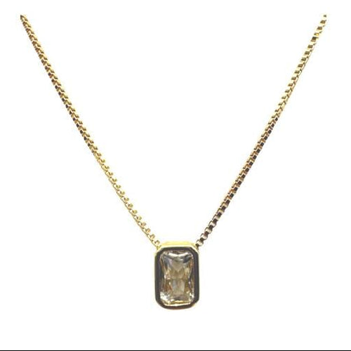 Delicate CZ Rectangular Charm on Gold Fill Chain: Clear (NGCH4085C) Necklaces athenadesigns