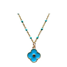 Load image into Gallery viewer, Clover: Small Turquoise Enamel Pendant With CZ Center On Beaded Chain (NGCH7485TQ) Necklaces athenadesigns 
