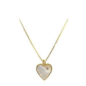 Plated Gemstone Heart and CZ Necklace: Mother of Pearl (NGCP765MOP) Necklaces athenadesigns 