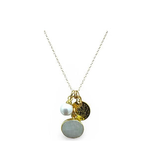 Cluster Necklace: Moonstone Oval, Pearl and Coin (NGCL734MN) Necklaces athenadesigns 