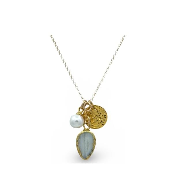 Cluster Necklace: Mother of Pearl Leaf, Pearl and Coin (NGCL334) Necklaces athenadesigns