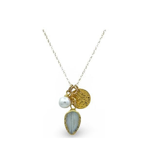Cluster Necklace: Mother of Pearl Leaf, Pearl and Coin (NGCL334) Necklaces athenadesigns 