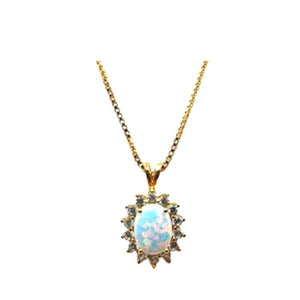 Lab Grown Opal Stone with CZ Halo Necklace (NGCP7845OP) Necklaces athenadesigns 