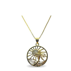 Palm Tree With Micro Pave CZ & 18kt Gold Fill (NGCP465PLM) Necklaces athenadesigns 