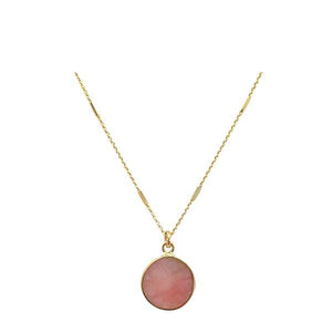 Bezel Set Semi Precious Coin on Gold Vermeil Chain: Pink Opal (NGCP746PO) Necklaces athenadesigns 