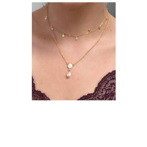 Pearl CZ Connector Gold Fill Necklace (NGCP4653) Necklaces athenadesigns 