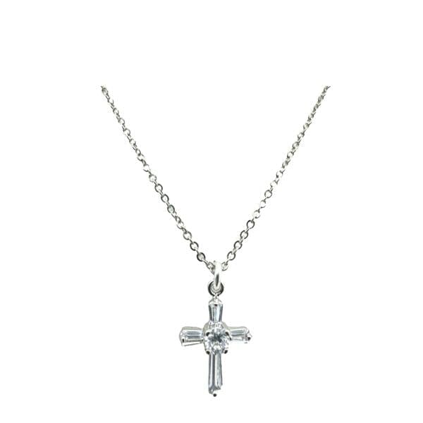 CZ Baguette Sterling Silver Cross Necklace (NCP455CRS) Necklaces athenadesigns