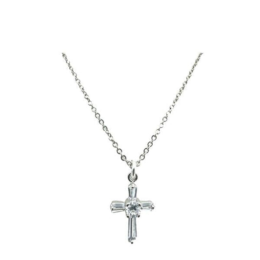 CZ Baguette Sterling Silver Cross Necklace (NCP455CRS) Necklaces athenadesigns