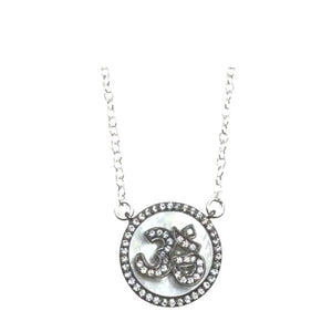 Om Necklace With Mother of Pearl, CZ and Rhodium Fill (NCP435OM) Necklaces athenadesigns 