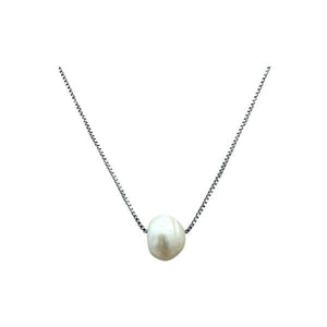 Pearl: Fresh Water Pearl on Gold or Rhodium Fill Chain (NC_3000) Necklaces athenadesigns Rhodium Fill: NC3000 