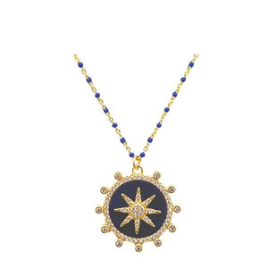 Enamel Starburst Charm on Plated or Gold Vermeil Beaded Chain:Lapis (_NGCP756LP) Necklaces athenadesigns Gold Vermeil Beaded Chain: NGP756LP 