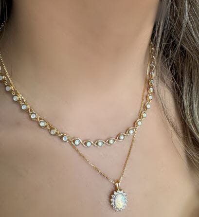 Lab Grown Opal Stone with CZ Halo Necklace (NGCP7845OP) Necklaces athenadesigns