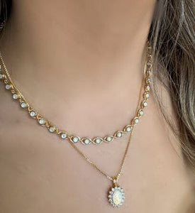Lab Grown Opal Stone with CZ Halo Necklace (NGCP7845OP) Necklaces athenadesigns 