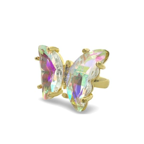 Adjustable Glass Butterfly Ring: Clear AB (RG5BFLYCAB) Rings athenadesigns