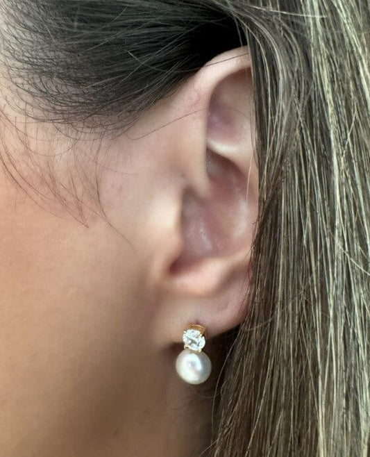 Pearl and CZ Post Earring: Sterling or Gold Vermeil (EP_350) Earrings athenadesigns