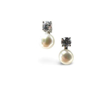 Load image into Gallery viewer, Pearl and CZ Post Earring: Sterling or Gold Vermeil (EP_350) Earrings athenadesigns Sterling: EP350