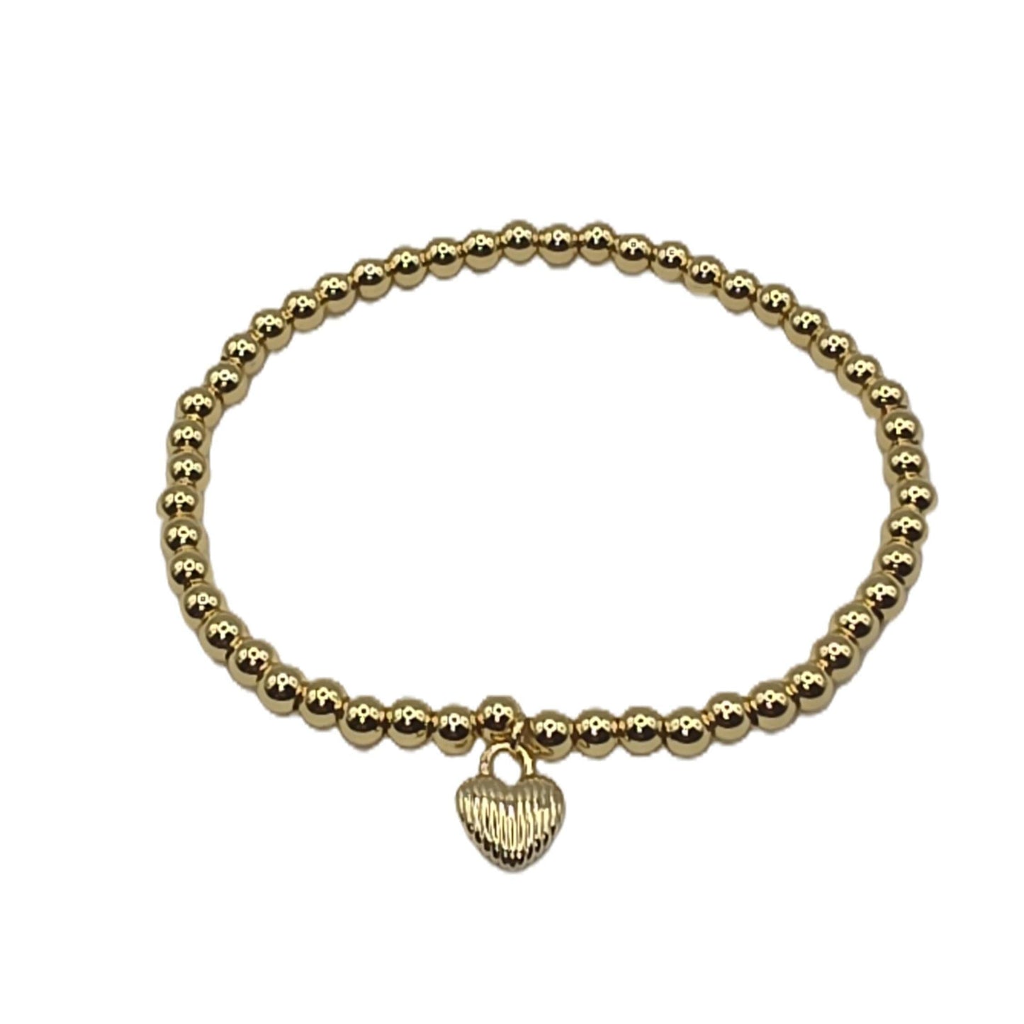Beaded Bracelet w/Heart Charm Bracelets athenadesigns BG460HRT Gold