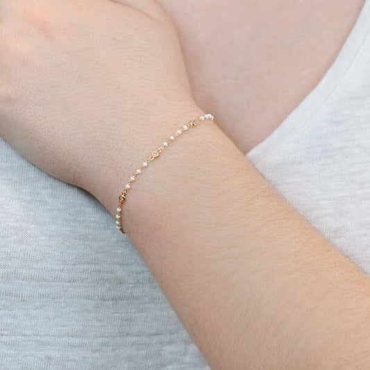White Beaded Bezel Bracelet Bracelets athenadesigns