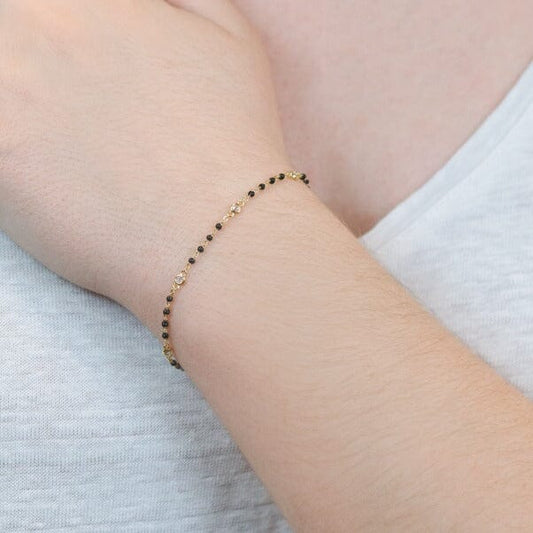 Black Beaded Bezel Bracelet Bracelets athenadesigns