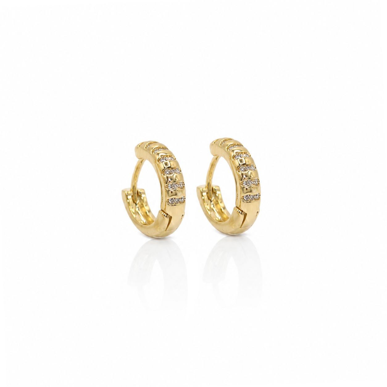 Delicate CZ Hoops Earrings Water & Tree EGFL537 Gold