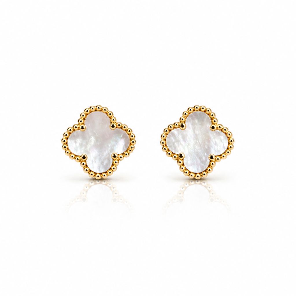 Gold/Enamel Clover Studs Earrings athenadesigns EGP478MOPS