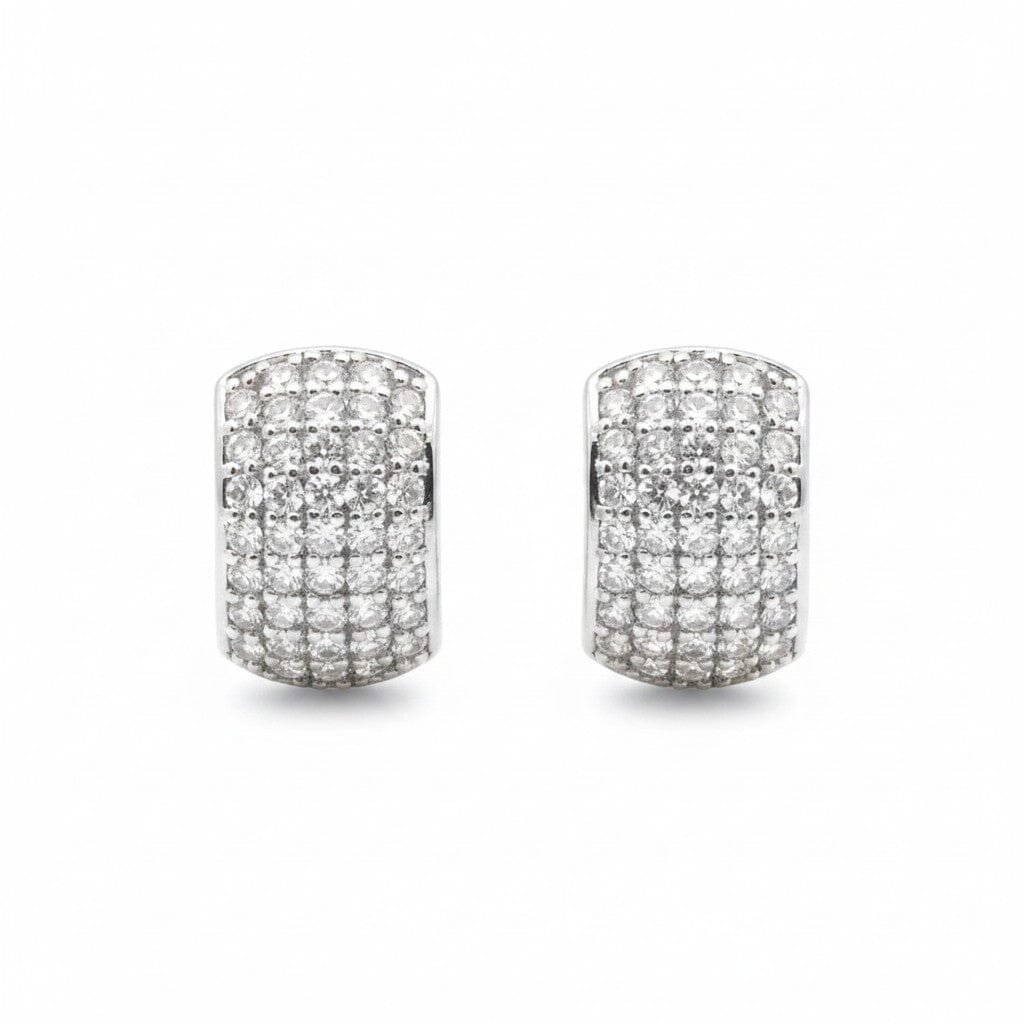 Pave Half Round Hoops Earrings RM ESCZ479 Silver