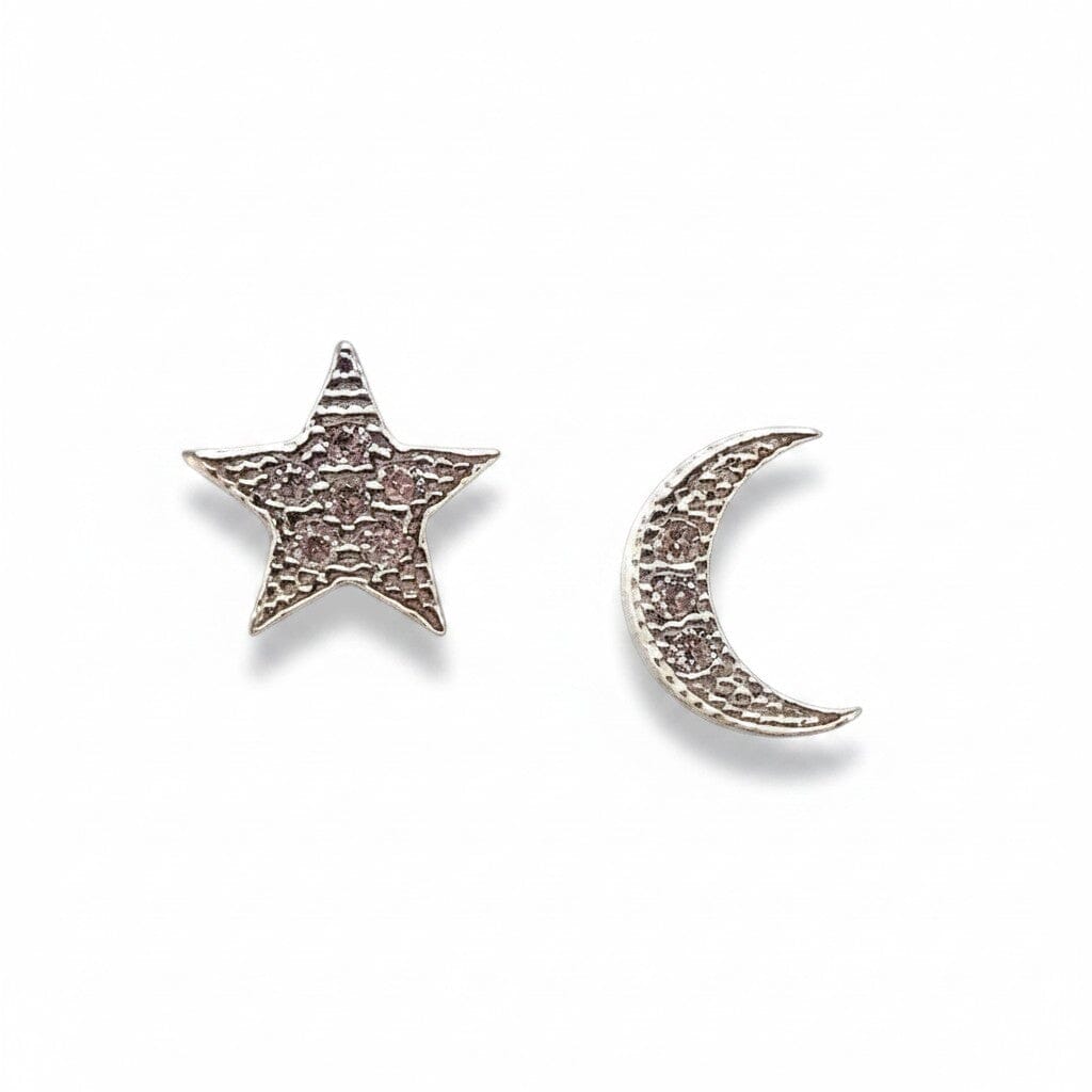 Micro Pave Moon & Star Stud: Sterling Silver Earrings athenadesigns ESP45MNST