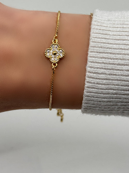 Clover: Small Pave CZ Clover: Gold Fill on Pull Chain (PGBT455CLV) Bracelet athenadesigns