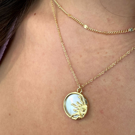 Sun on Mother of Pearl Pendant Necklace (NGCP434SN) Necklaces athenadesigns