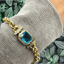 Load image into Gallery viewer, CZ Charm Center Bracelet on Gold Fill Chain: Aqua (BCG485Q) Bracelet athenadesigns