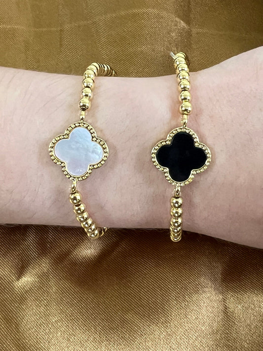 Clover Bracelet on 4mm Plated Gold Beads: White (BG485CLVW) Bracelet athenadesigns