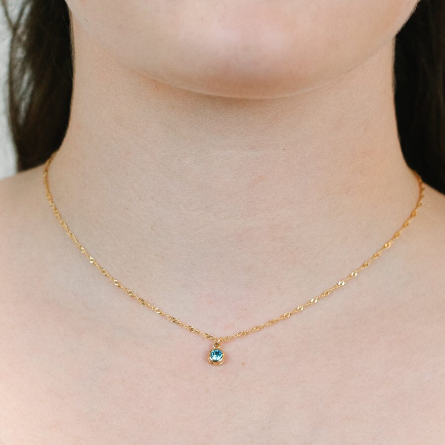Round Bezel Birthstone Necklace - March Necklaces athenadesigns